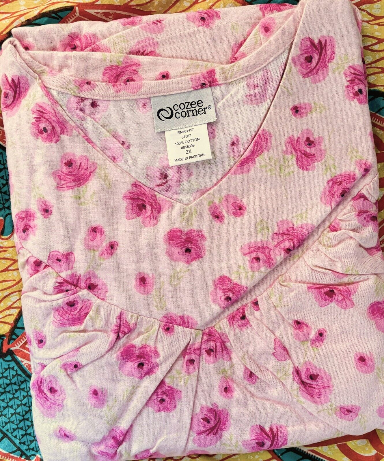 Cozee Corner Plus Size Rose Floral Printed Flannel Nightgown Size 4X(28W/30W)