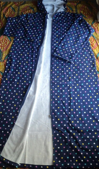 Dreams & Co. Plus Size Evening Blue Multi Dot Long Fleece Hoodie Robe Size 1X