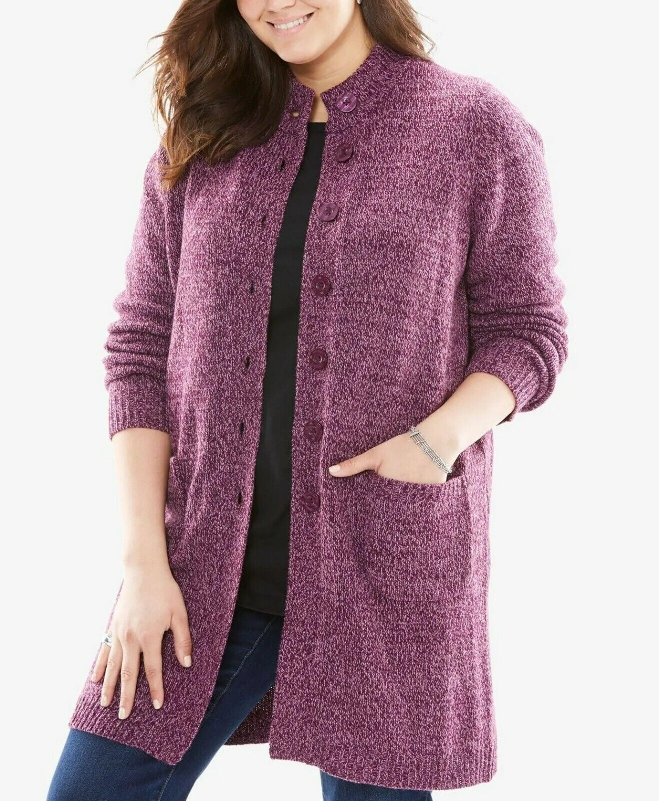 Woman Within Plus Size Orchid Purple Plum Sweater Cardigan Size M(14/16)