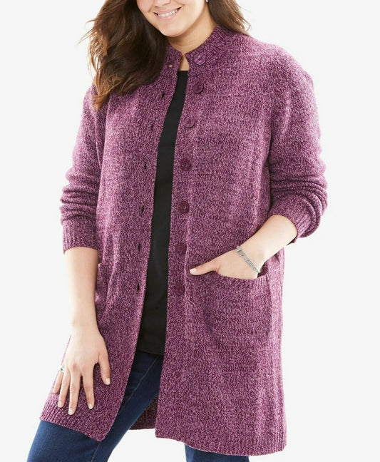 Woman Within Plus Size Orchid Purple Plum Sweater Cardigan Size M(14/16)