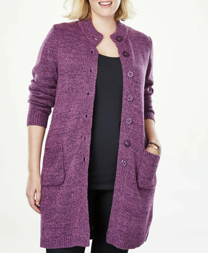 Woman Within Plus Size Orchid Purple Plum Sweater Cardigan Size M(14/16)