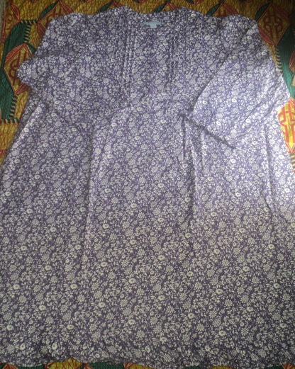 Only Necessities Plus Size Deep Iris Cotton Flannel Print Short Nightgown Sz 2X