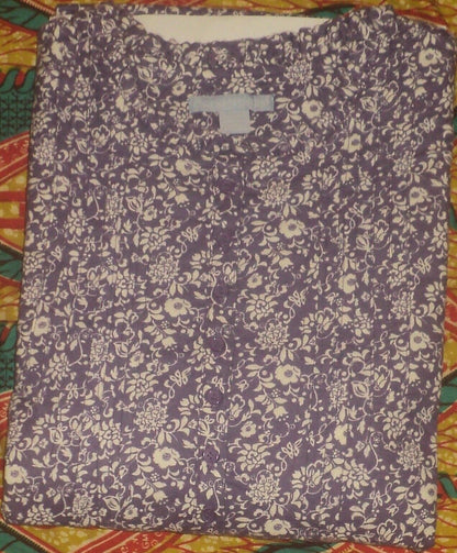 Only Necessities Plus Size Deep Iris Cotton Flannel Print Short Nightgown Sz 2X