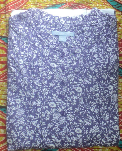 Only Necessities Plus Size Deep Iris Cotton Flannel Print Short Nightgown Sz 2X