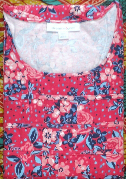 Dreams & Co. Plus Size Radiant Pink Flowers Pintucked Lounger Size 3X(30/32)