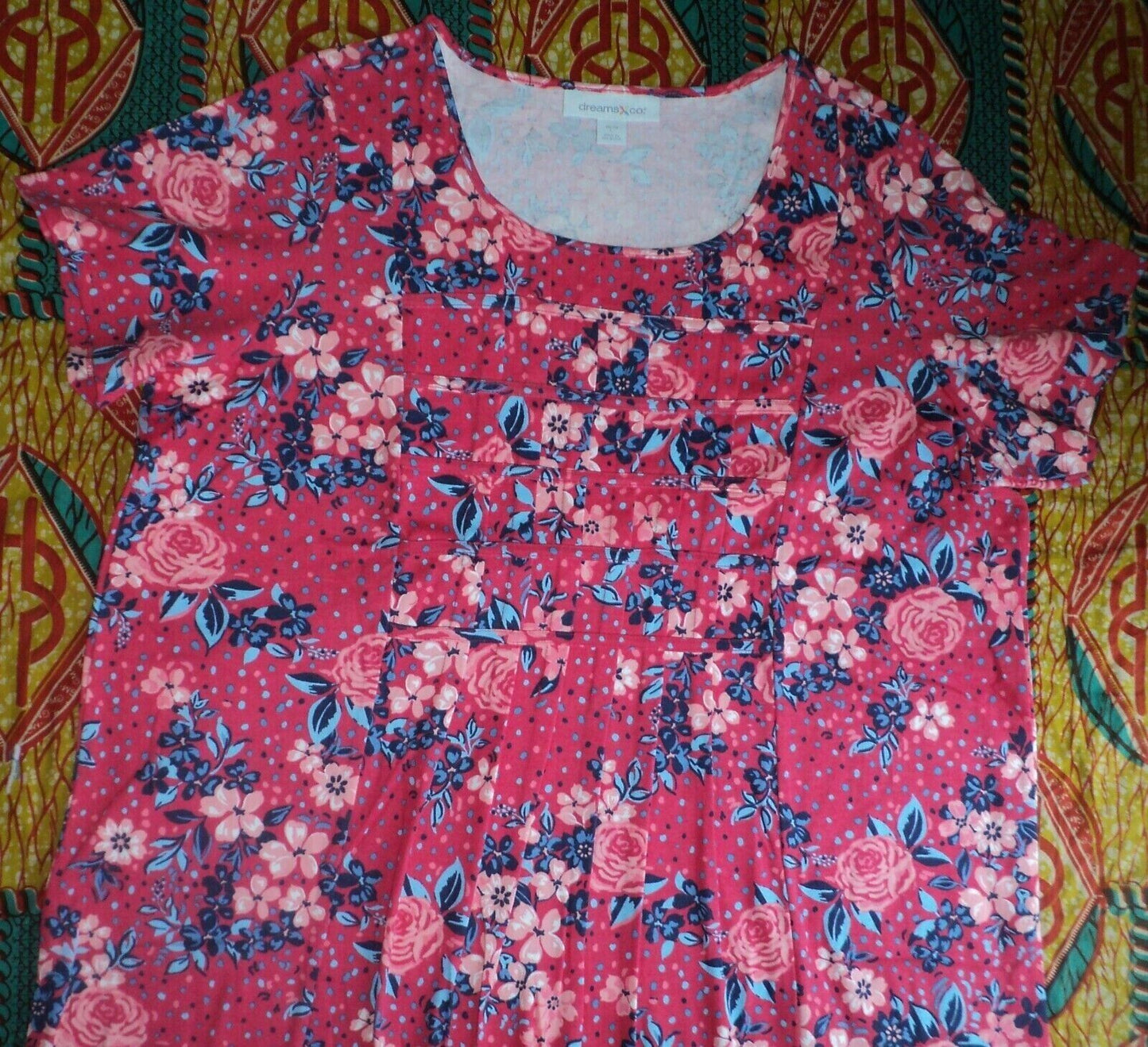 Dreams & Co. Plus Size Radiant Pink Flowers Pintucked Lounger Size 3X(30/32)