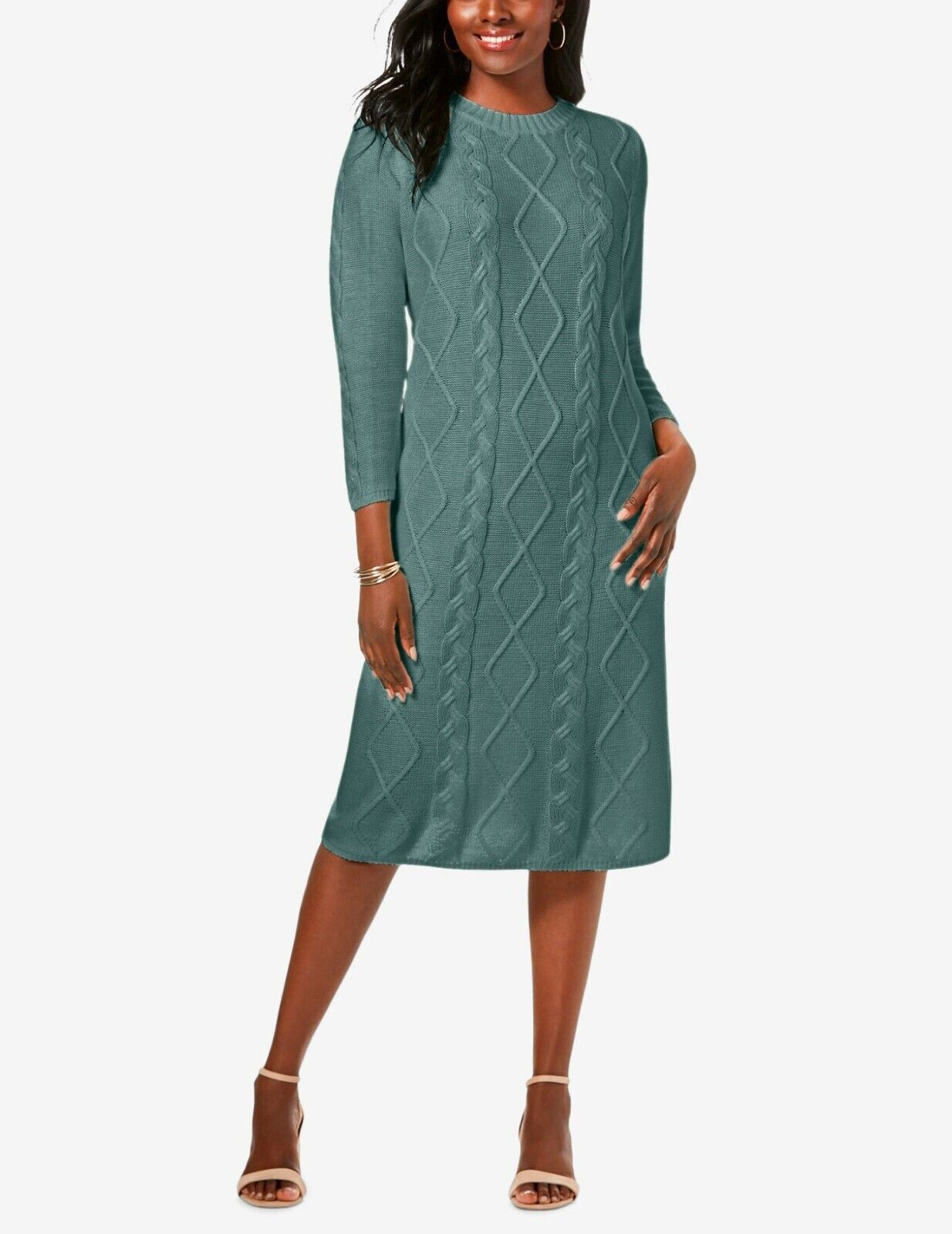 Jessica London Plus size New Sage Cable Knit Long Sleeves Sweater Dress Sz 22/24