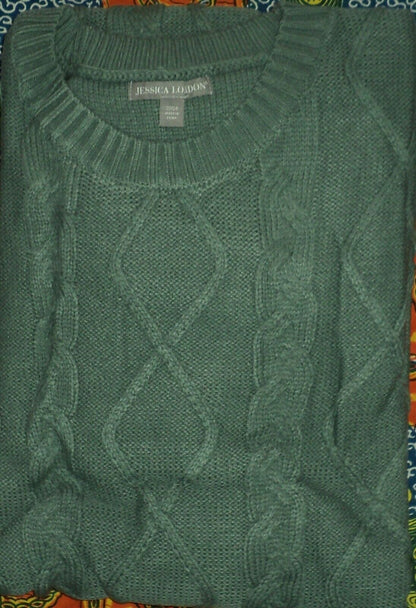 Jessica London Plus size New Sage Cable Knit Long Sleeves Sweater Dress Sz 22/24