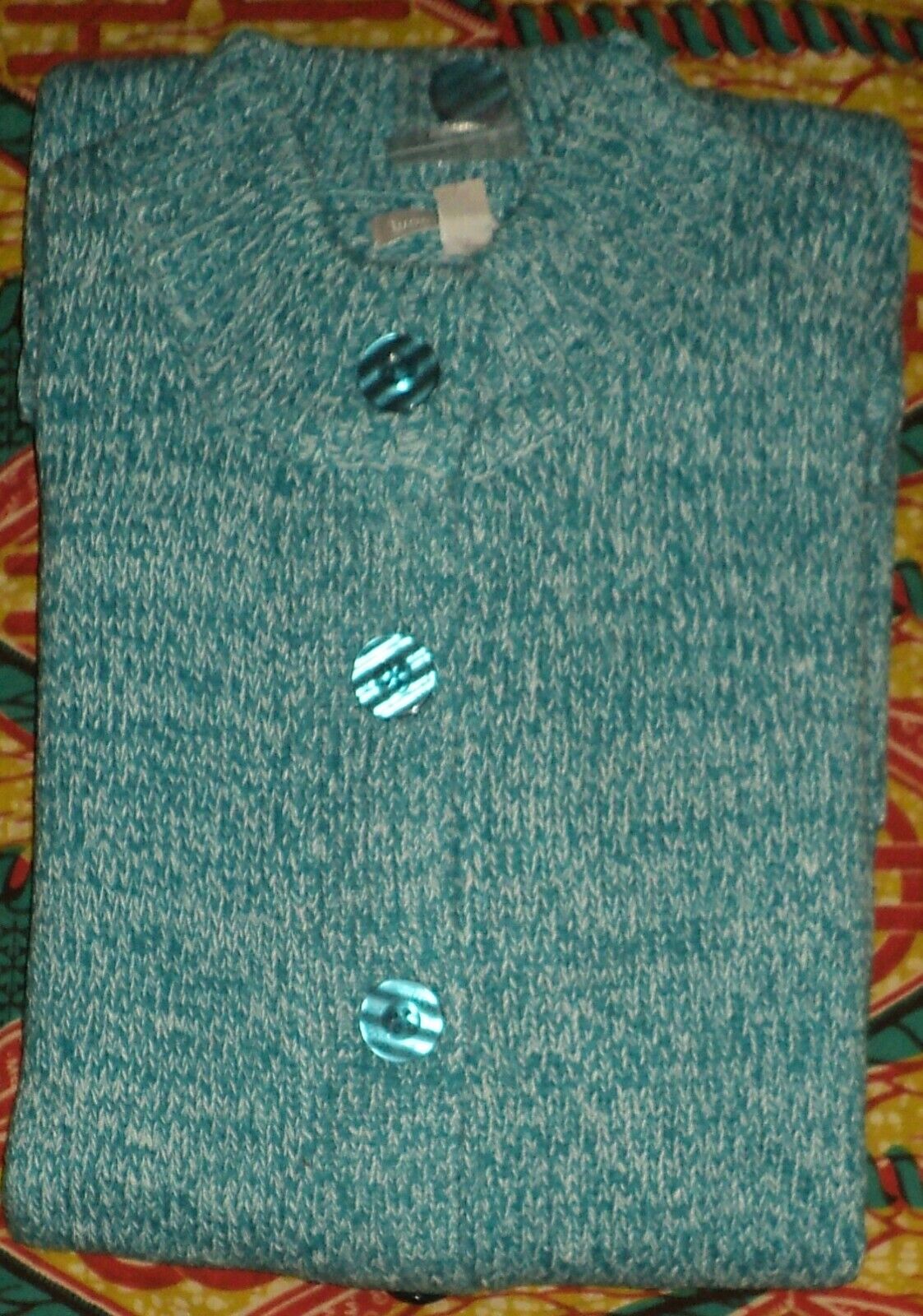 Woman Within Plus Size Deep Turquoise White Marled Sweater Cardigan Size 3X