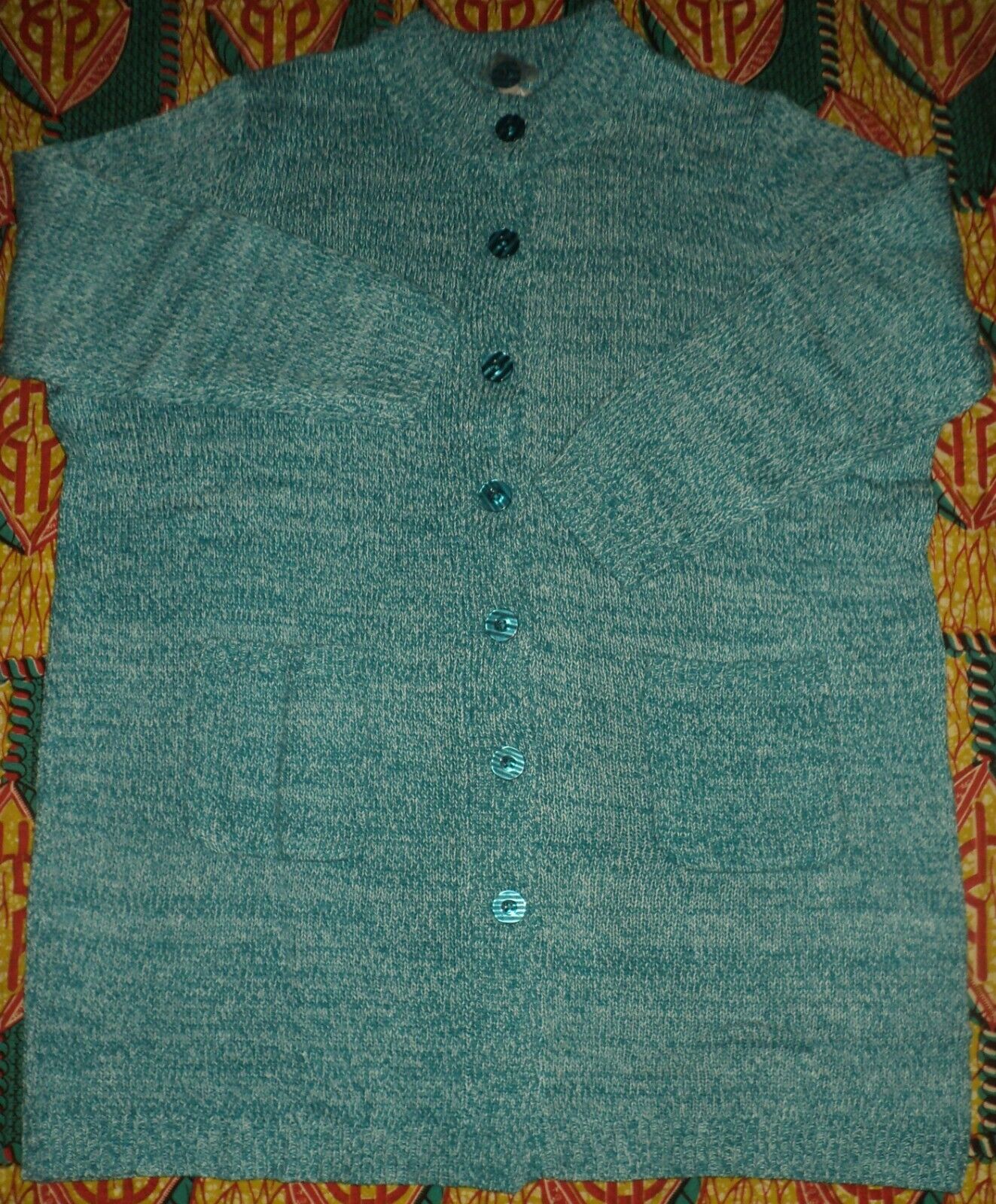 Woman Within Plus Size Deep Turquoise White Marled Sweater Cardigan Size 3X