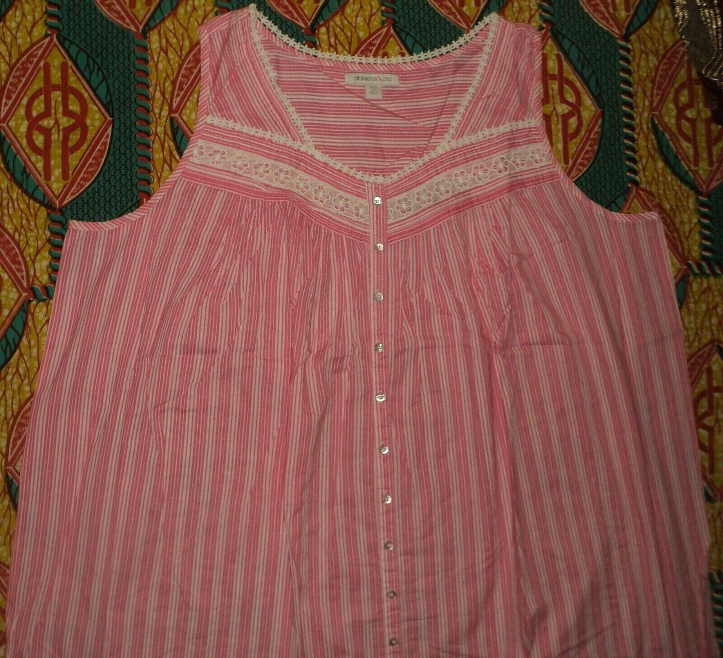 Dreams & Co. Plus Size Peony Petal Stripe Short Sleeveless Nightgown Size 3X