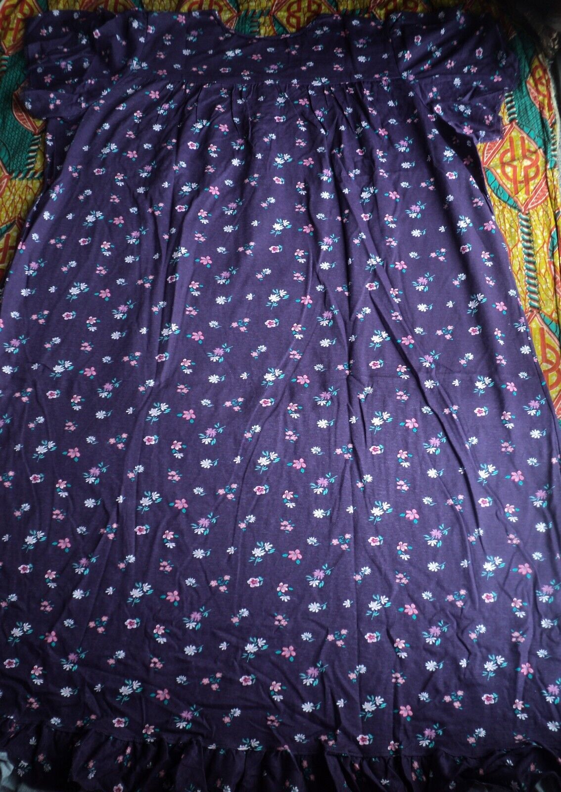 Dreams & Co. Plus Size Rich Violet Florals Long Cotton Knit Nightgown Size 1X