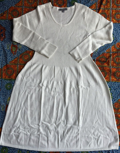 Jessica London Plus Size Ivory Cotton Ribbed Sweater Dress Size 14/16