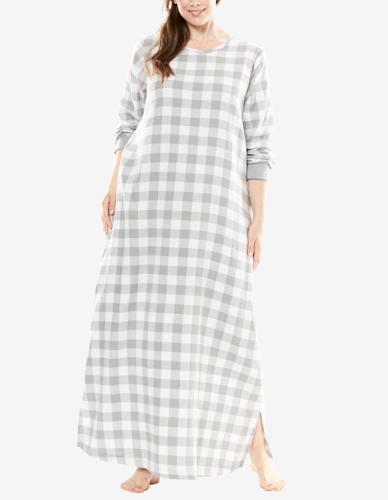Dreams & Co. Plus Size Grey Buffalo Check Cotton Flannel Lounger Size 1X(22/24)