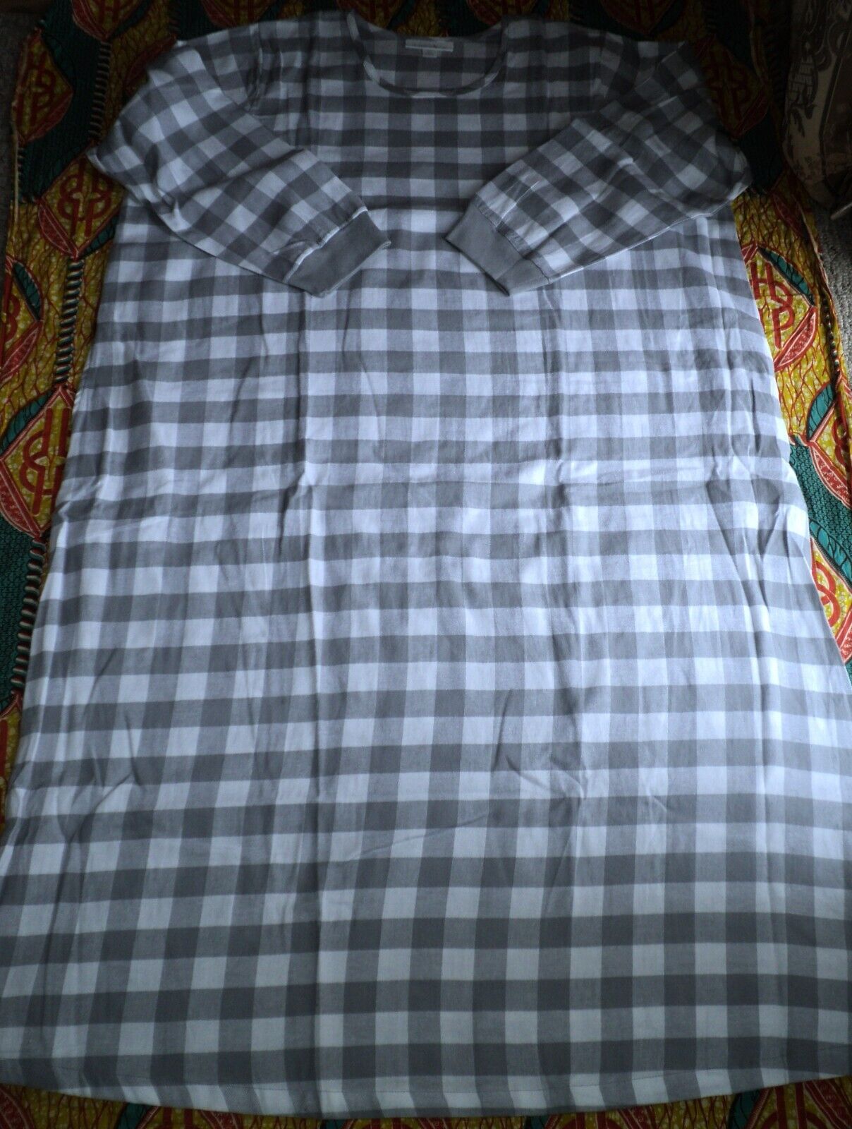 Dreams & Co. Plus Size Grey Buffalo Check Cotton Flannel Lounger Size 1X(22/24)