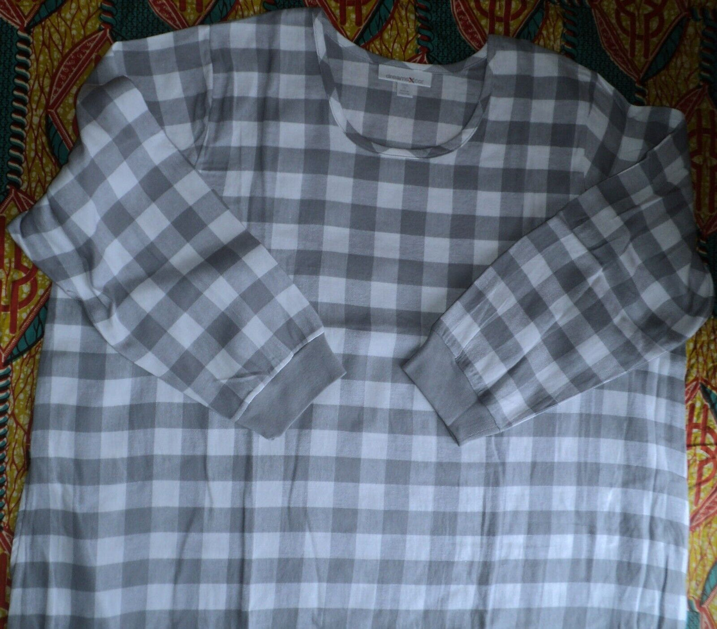 Dreams & Co. Plus Size Grey Buffalo Check Cotton Flannel Lounger Size 1X(22/24)