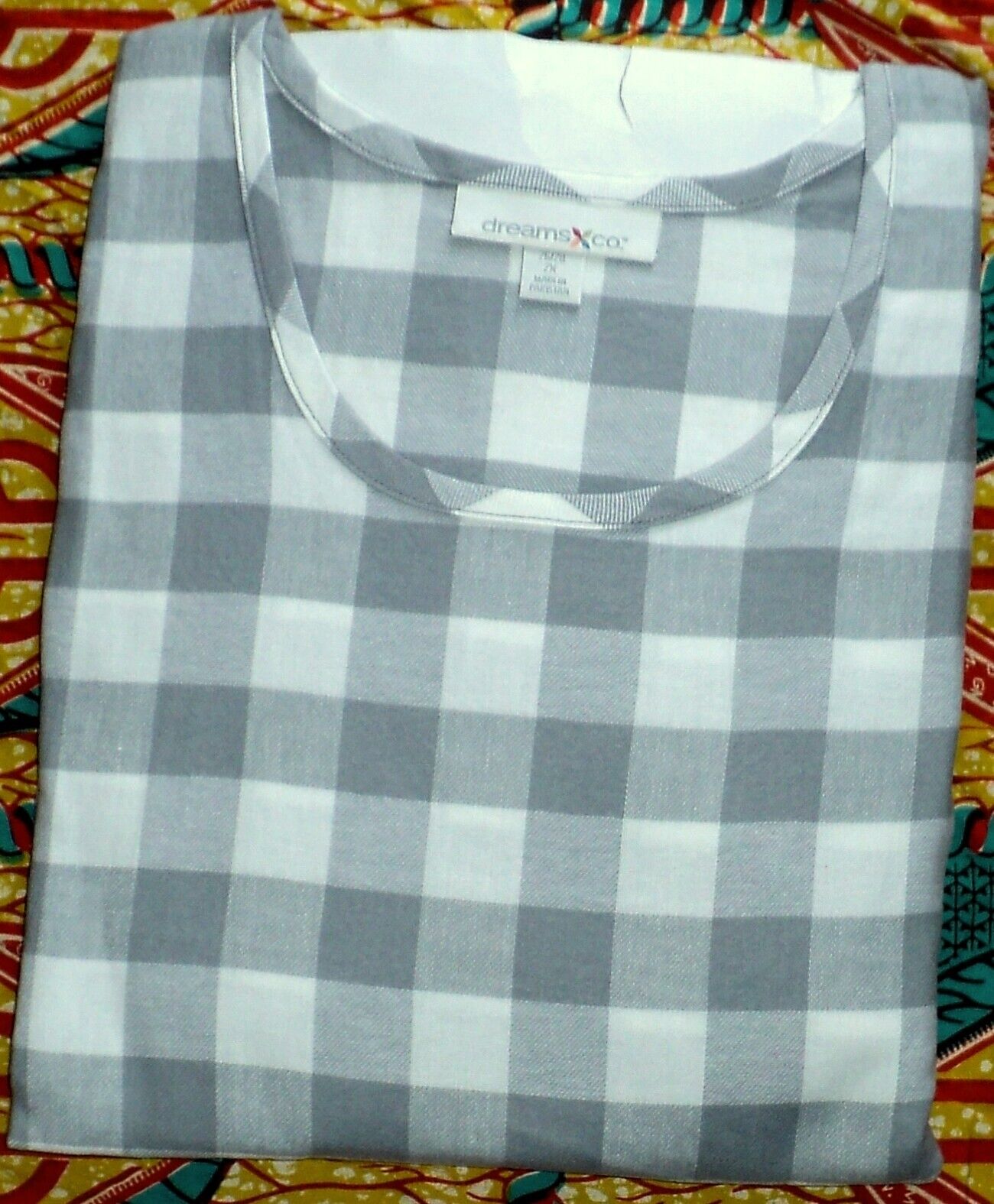 Dreams & Co. Plus Size Grey Buffalo Check Cotton Flannel Lounger Size 1X(22/24)
