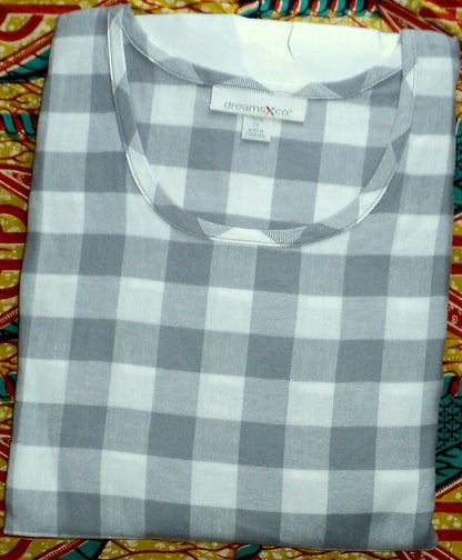 Dreams & Co. Plus Size Grey Buffalo Check Cotton Flannel Lounger Size 1X(22/24)