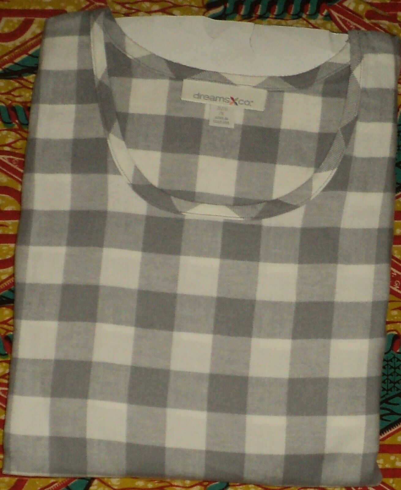 Dreams & Co. Plus Size Grey Buffalo Check Cotton Flannel Lounger Size 1X(22/24)