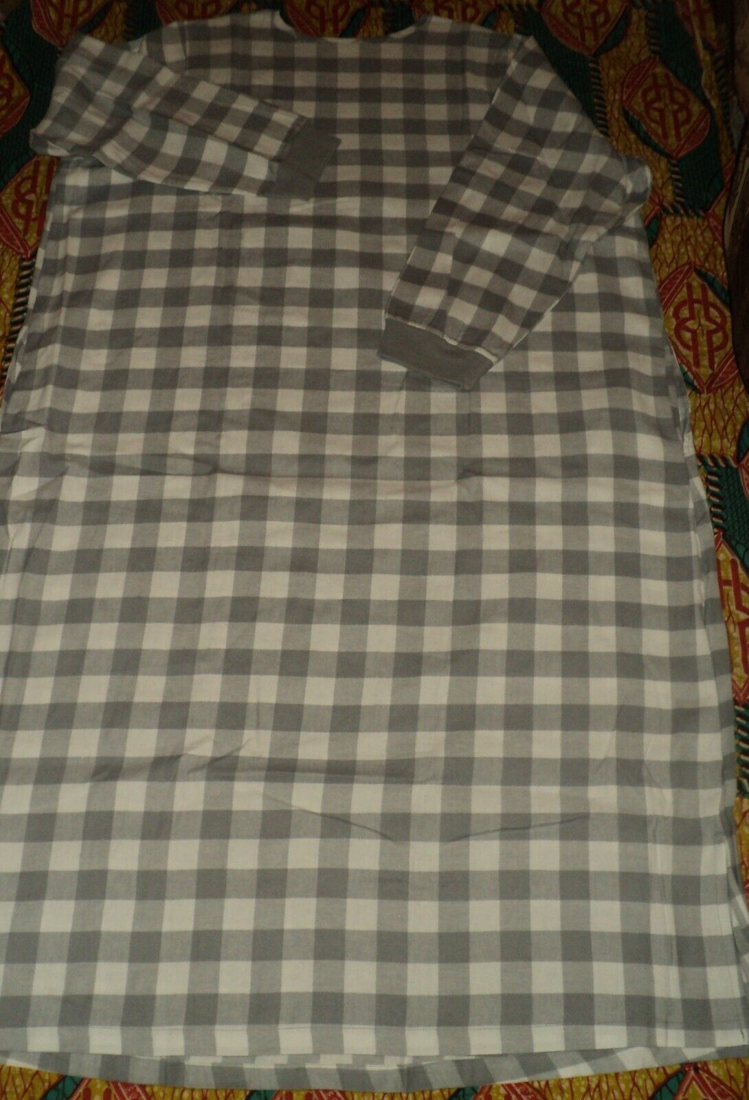 Dreams & Co. Plus Size Grey Buffalo Check Cotton Flannel Lounger Size 1X(22/24)