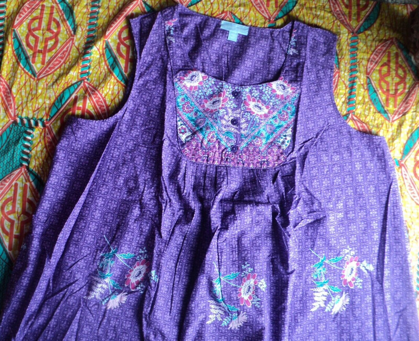 Only Necessities Plus Size Plum Burst Sleeveless Bib Long Lounger Size L(18/20)