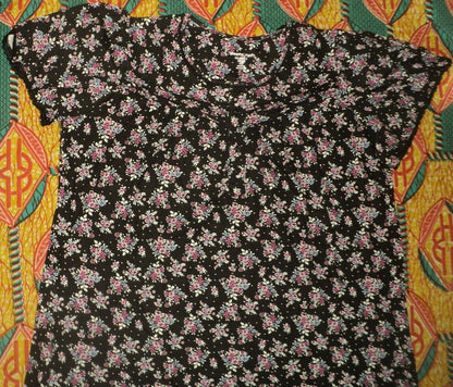 Dreams & Co. Plus Size Petite Black Bouquet Long Cotton Knit Nightgown Size 5X