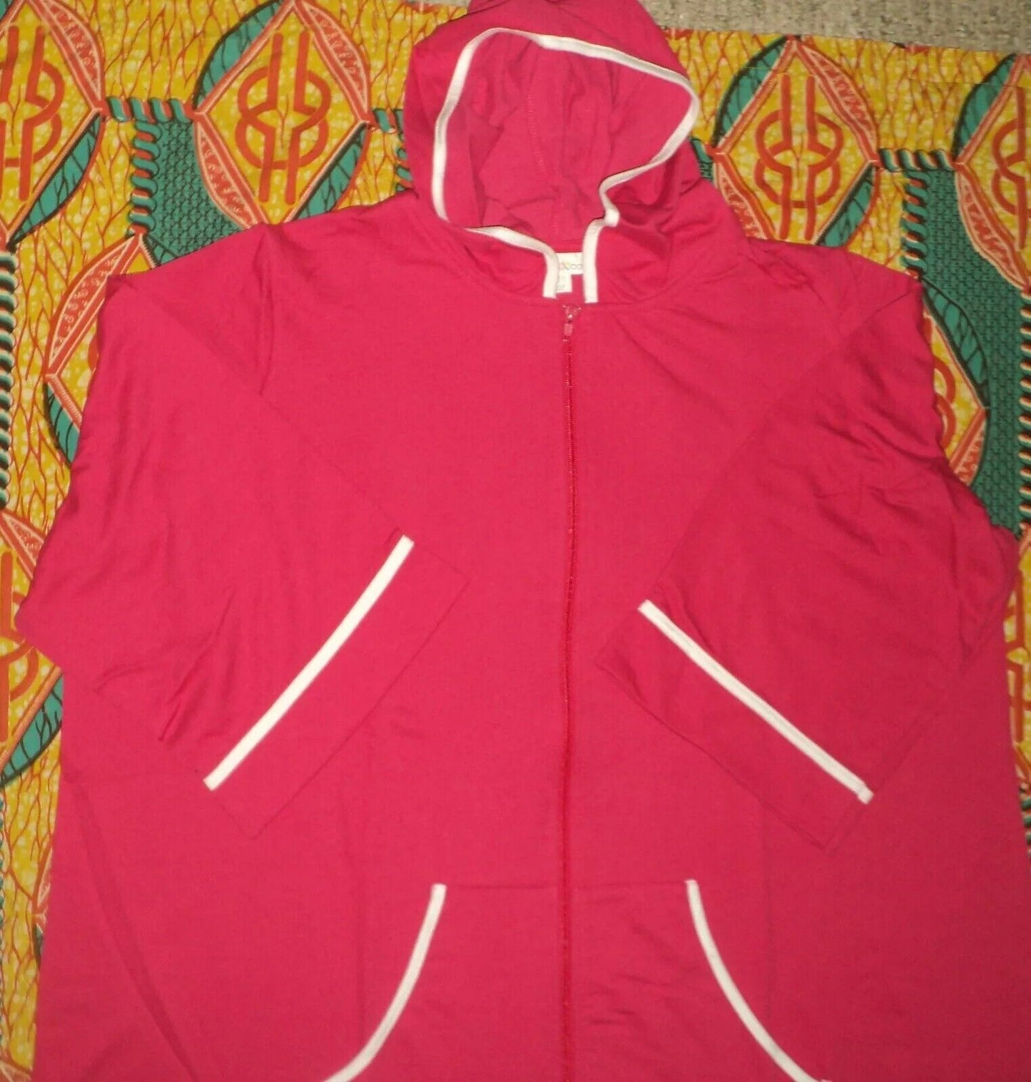 Dreams & Co. Plus Size Pink Burst 3/4 Sleeves Long Hooded Robe Size 6X(42/44)