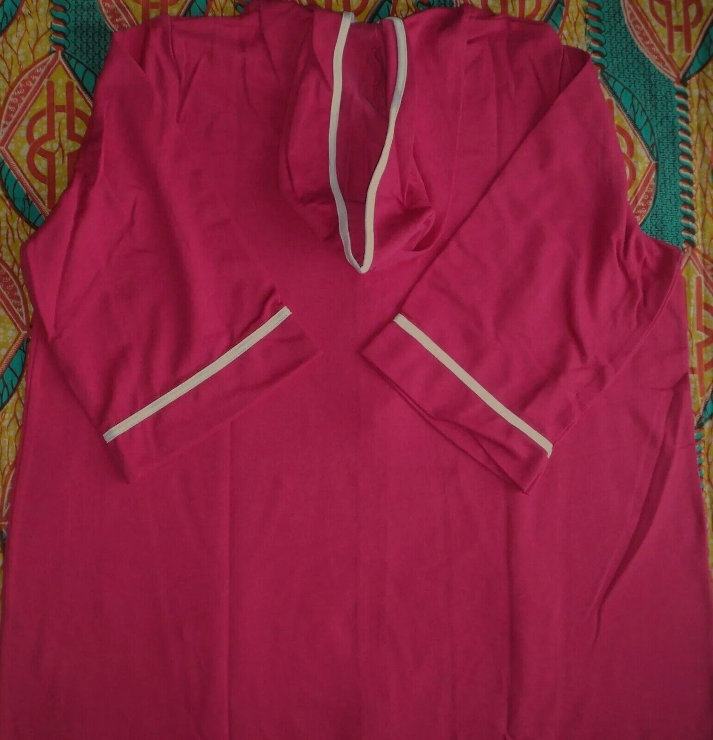 Dreams & Co. Plus Size Pink Burst 3/4 Sleeves Long Hooded Robe Size 6X(42/44)