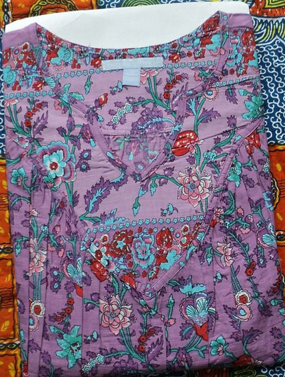 Only Necessities Plus Size Purple Floral Notch Neck Lounger Size 5X(38/40)