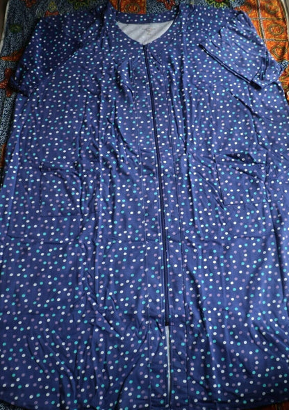 Dreams & Co. Plus Size Ultra Blue Multi Short Sleeves Long Zip-Front Robe Sz L