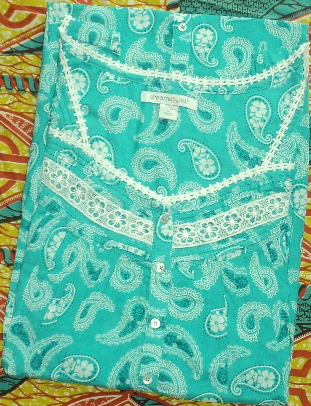 Dreams & Co Plus Size Aquamarine Paisley Long Sleeveless Floral Nightgown Sz 1X