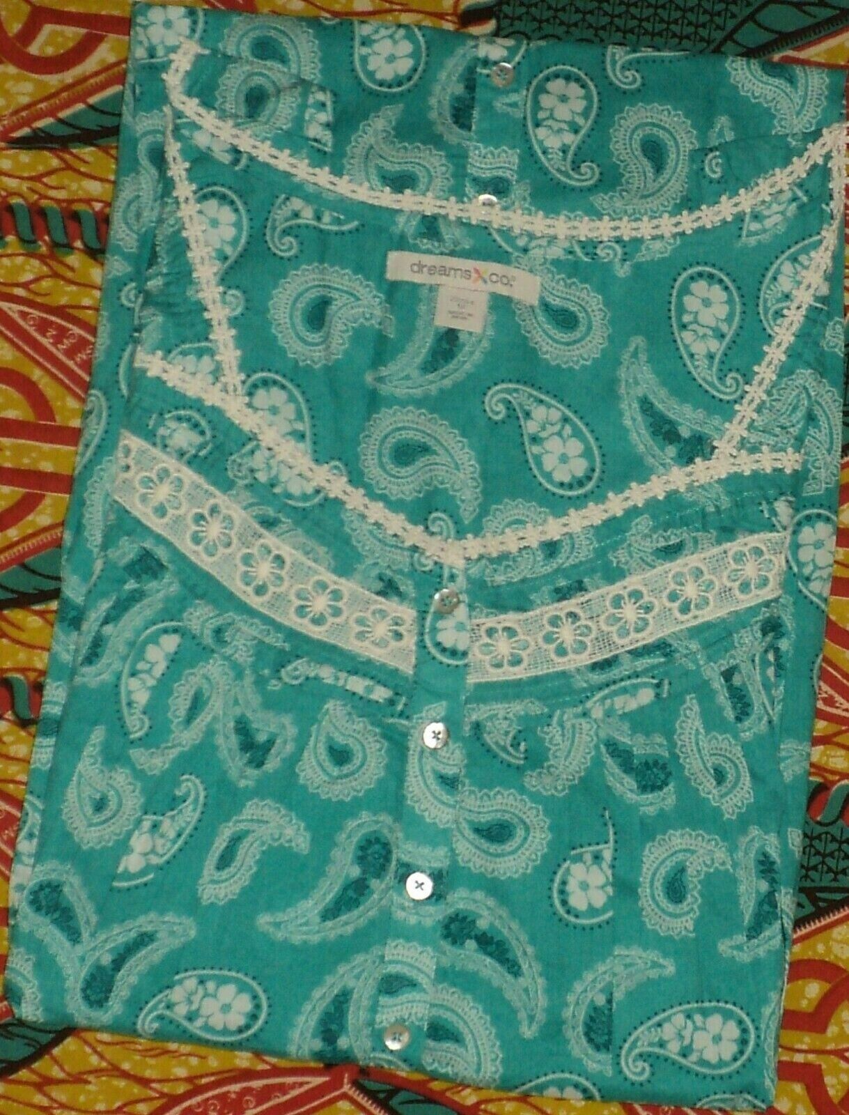 Dreams & Co Plus Size Aquamarine Paisley Long Sleeveless Floral Nightgown Sz 1X