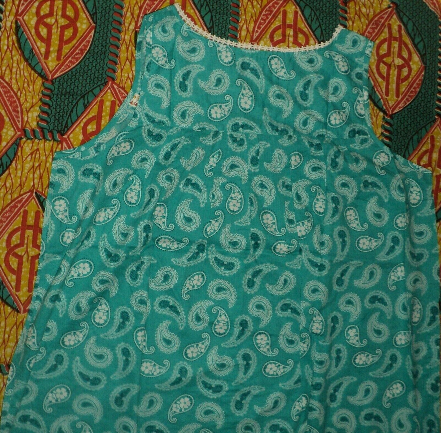 Dreams & Co Plus Size Aquamarine Paisley Long Sleeveless Floral Nightgown Sz 1X