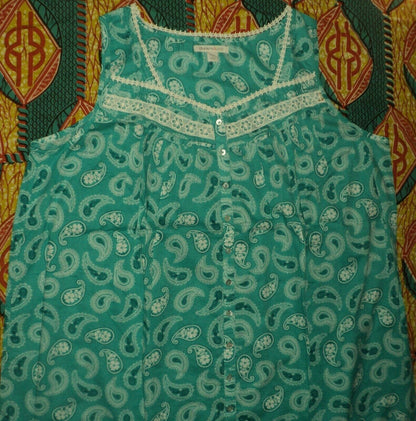 Dreams & Co Plus Size Aquamarine Paisley Long Sleeveless Floral Nightgown Sz 1X