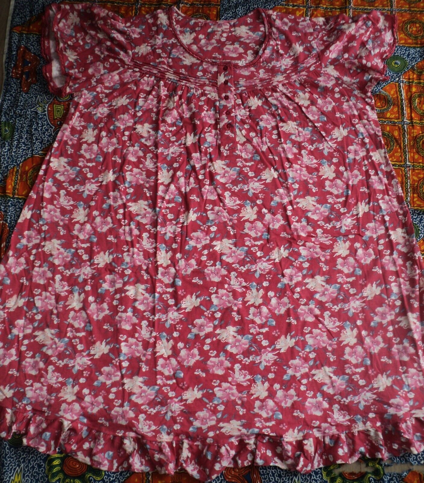 Dreams & Co. Plus Size Strawberry Roses Short Cotton Knit Nightgown Sz L- 18/20