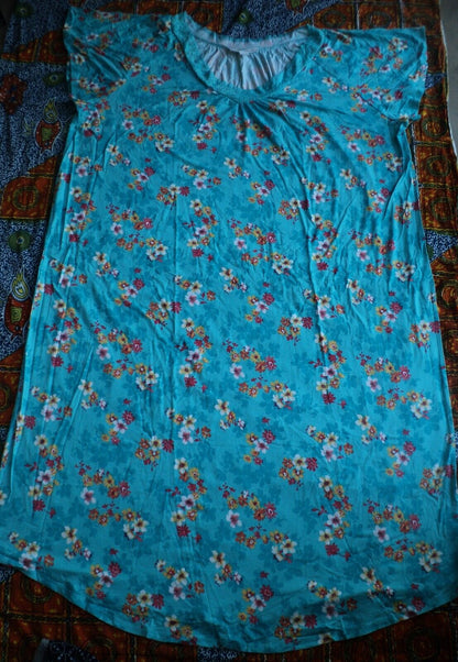 Dreams & Co. Plus Size Caribbean Blue Floral Lace Trim Knit Nightgown Size 3X