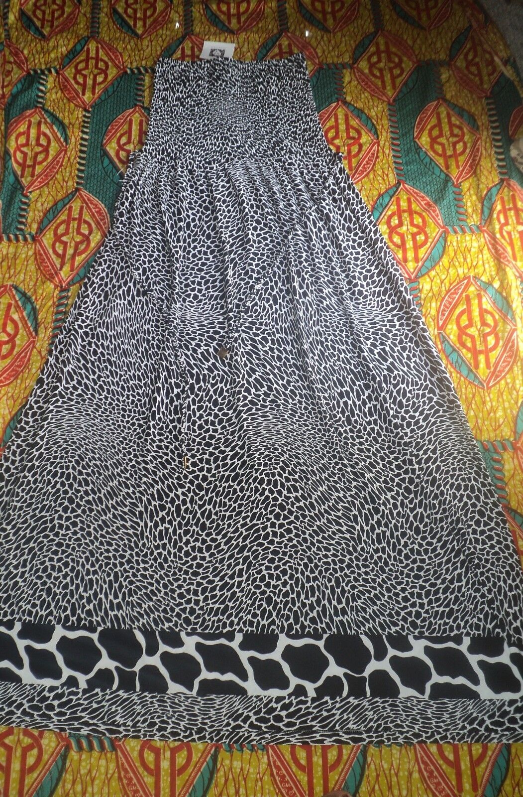 Anne Klein Black/White Multi Animal Print Strapless Maxi Dress Size M