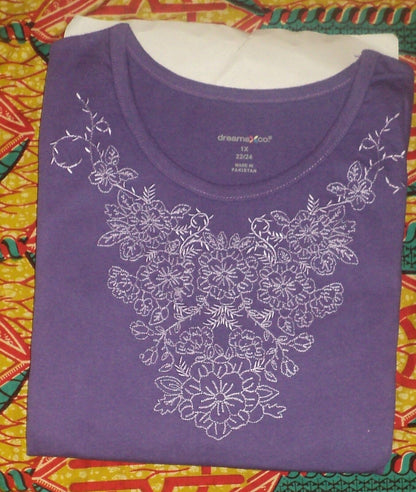 Dreams & Co. Plus Size Petal Purple Embroidered Short Sleeves Lounger Size 1X