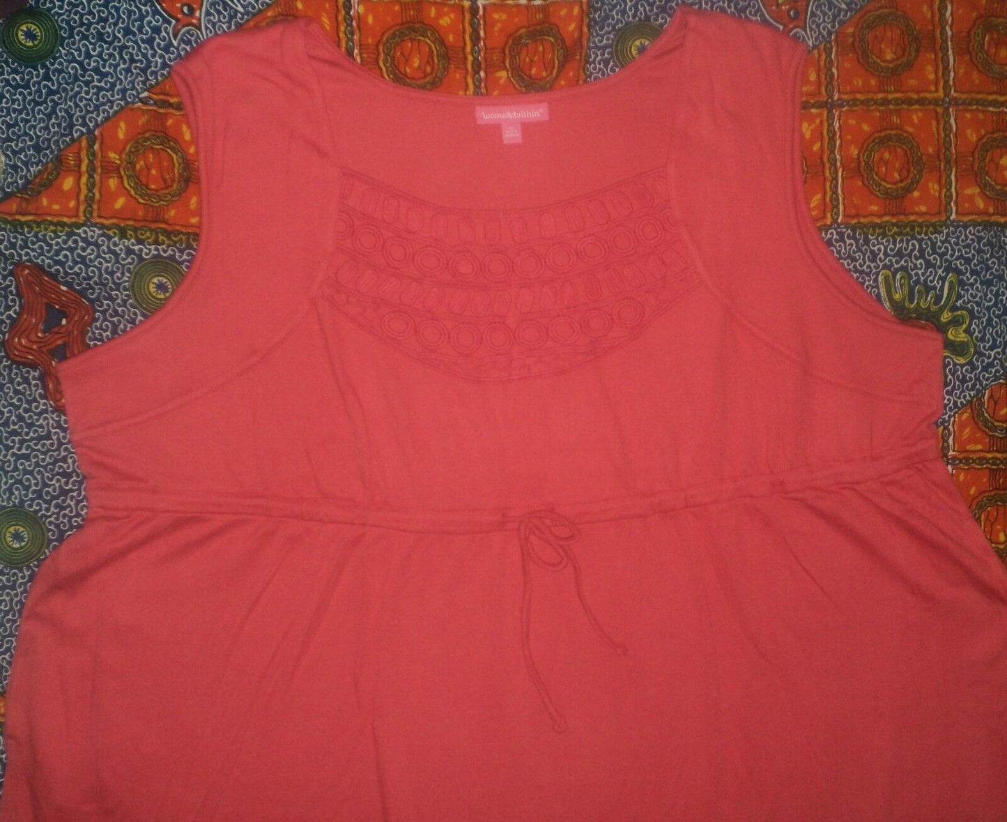 Woman Within Plus Size Strawberry Sleeveless Crochet Flounce Hem Dress Size 3X