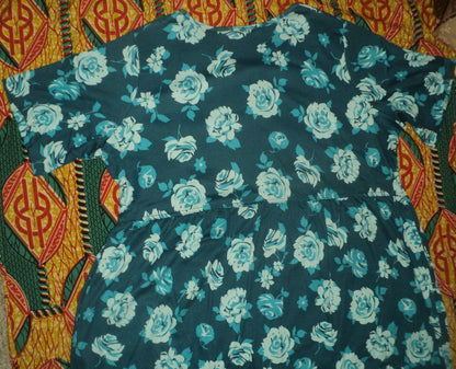 Woman Within Plus Size Blue Teal Button Front Empire Waist Dress Size 1X(22/24)