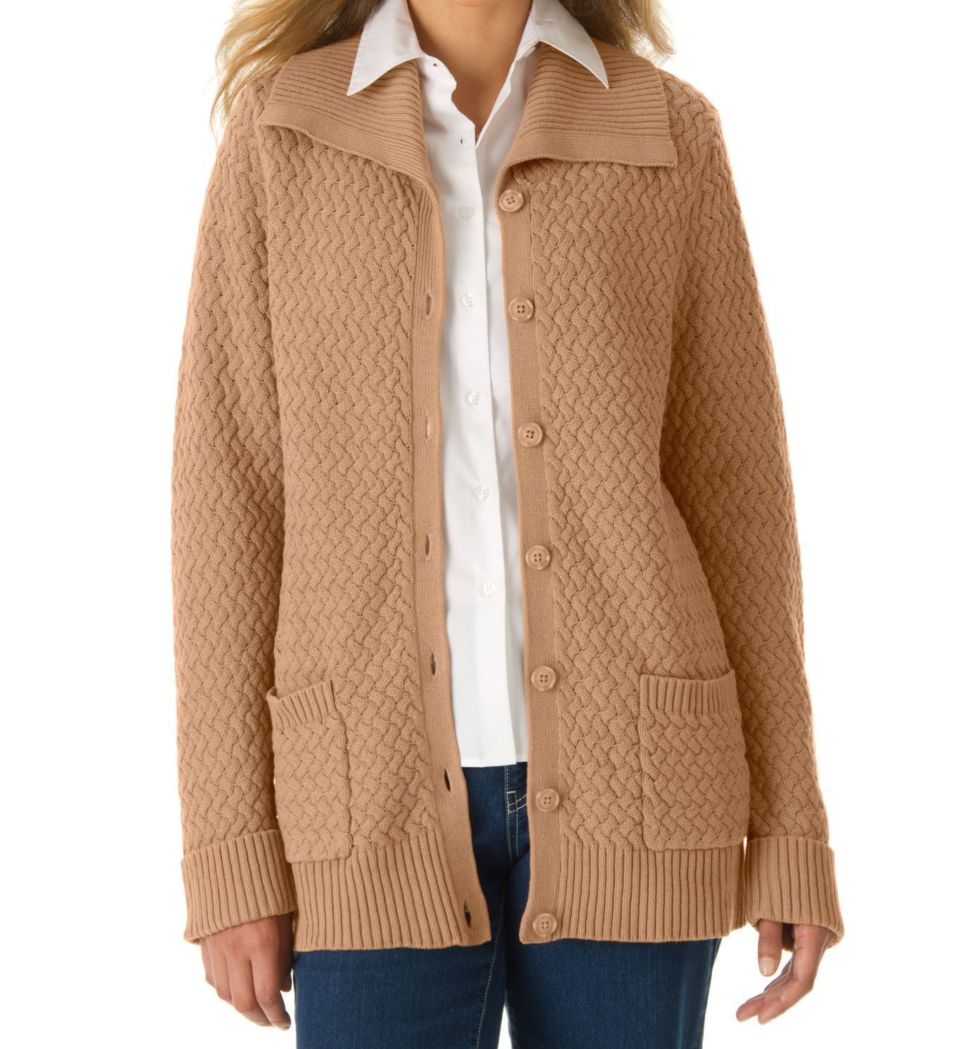Jessica London Plus Size Camel Basket Weave Sweater Cardigan Size 18/20