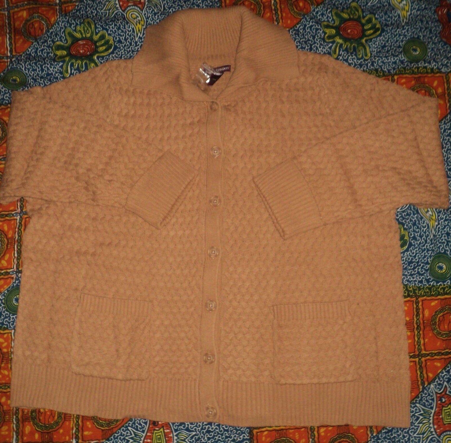 Jessica London Plus Size Camel Basket Weave Sweater Cardigan Size 18/20