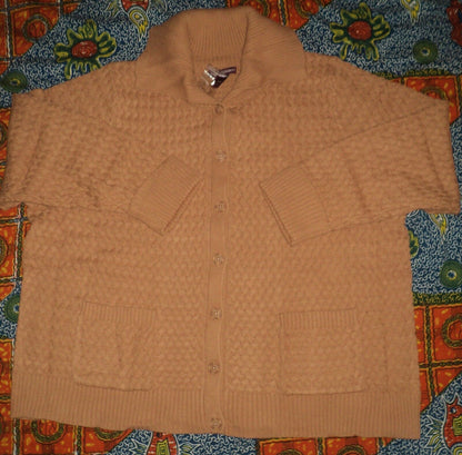 Jessica London Plus Size Camel Basket Weave Sweater Cardigan Size 18/20