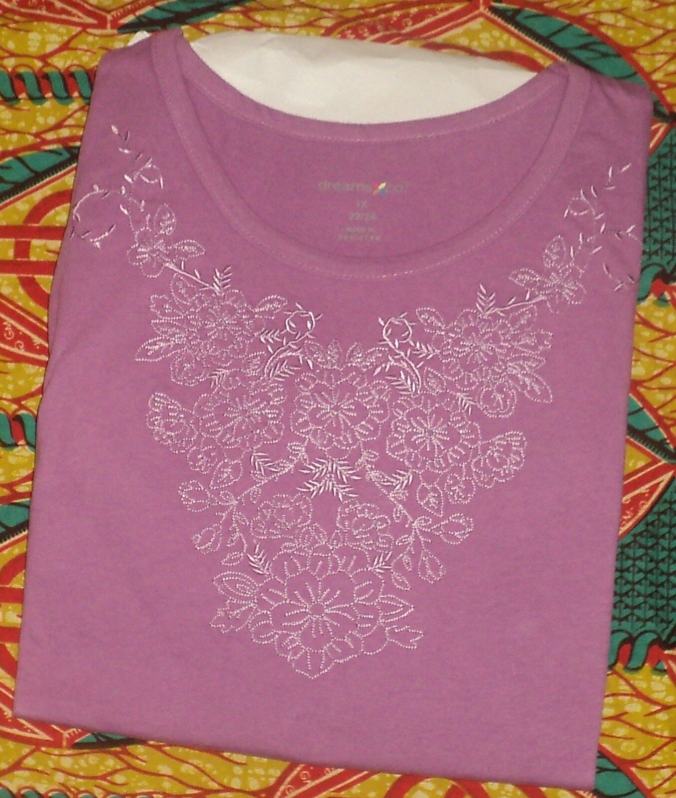Dreams & Co. Plus Size Vivid Berry Embroidered Short Sleeves Lounger Size 2X