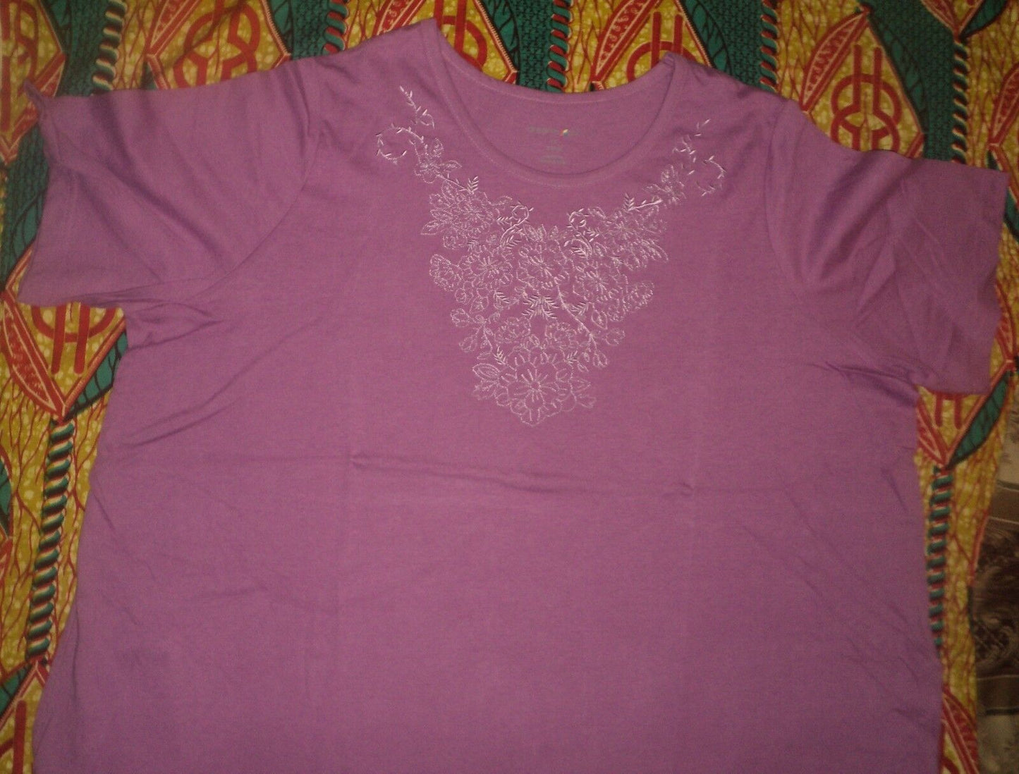 Dreams & Co. Plus Size Vivid Berry Embroidered Short Sleeves Lounger Size 2X