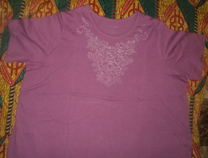 Dreams & Co. Plus Size Vivid Berry Embroidered Short Sleeves Lounger Size 2X