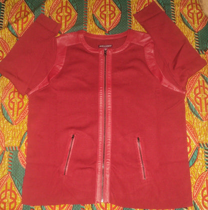 Jessica London Plus Size Classic Red Long Sleeve Leather-Trim Cardigan Sz 26/28