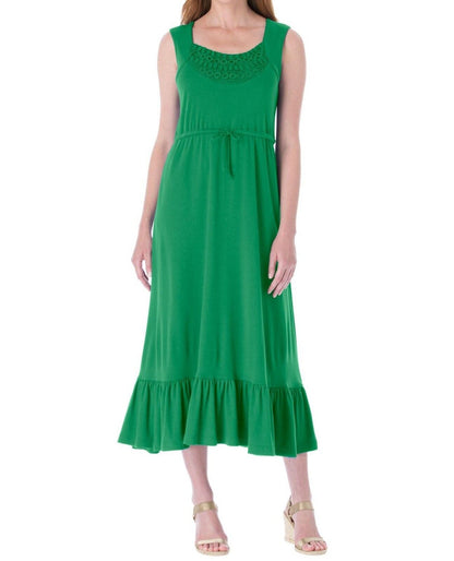 Woman Within Plus Size Kelly Green Sleeveless Crochet Flounce Hem Dress Sz 4X