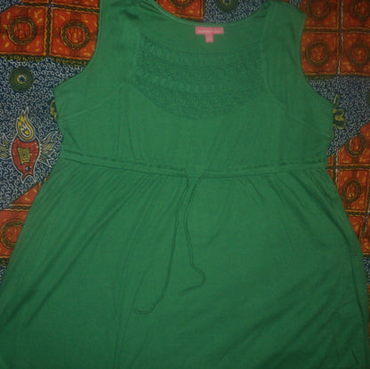 Woman Within Plus Size Kelly Green Sleeveless Crochet Flounce Hem Dress Sz 4X