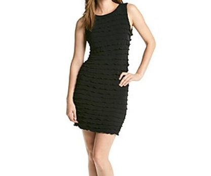 Calvin Klein Black Sleeveless Allover Tiered Shutter Dress Size 10